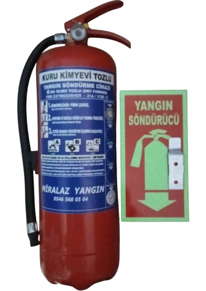 6 kg Yangın Söndürme Tüpü +Fosforlulevha + Askı Aparatı