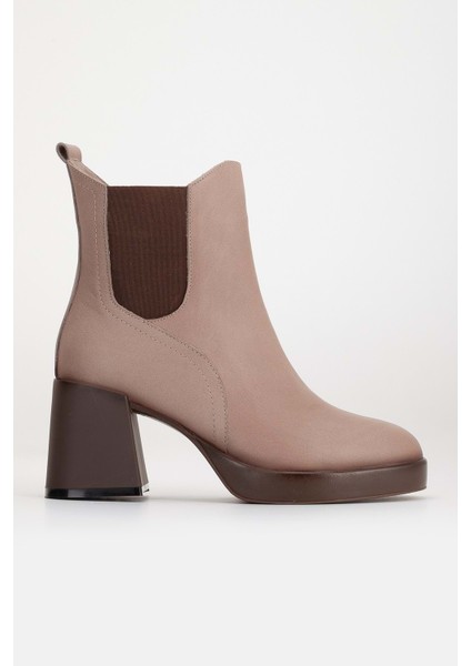 Kadın Deri Lastikli Kalın Topuklu Bot - Taş modelleri