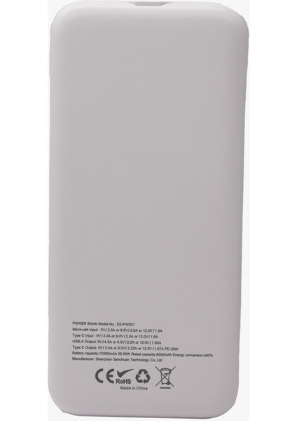 22.5W 10000MAH Pd+Qc 3.0 Type-C/2 Usb/micro USB LCD Ekranlı Powerbank