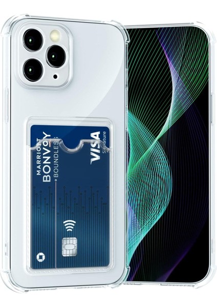 iPhone 11 Pro Uyumlu Kapak Kamera Korumalı Kartlıklı Darbe Emici Özellikli Şeffaf Silikon Kılıf
