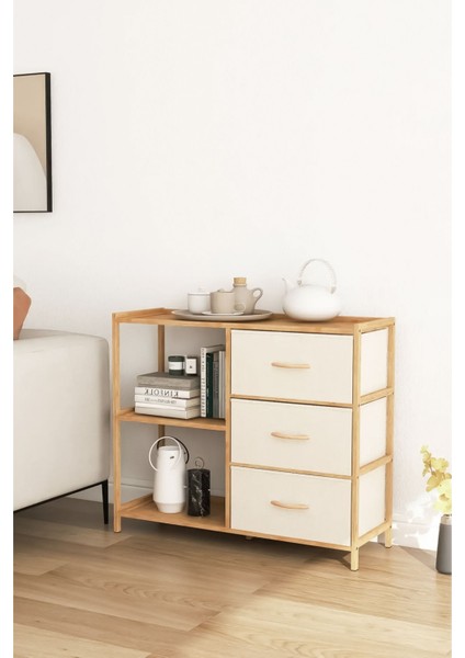 Bambu 2 Raflı 3 Çekmeceli Dolap Çok Amaçlı Düzenleyici Organizer Şifonyer DB-0017