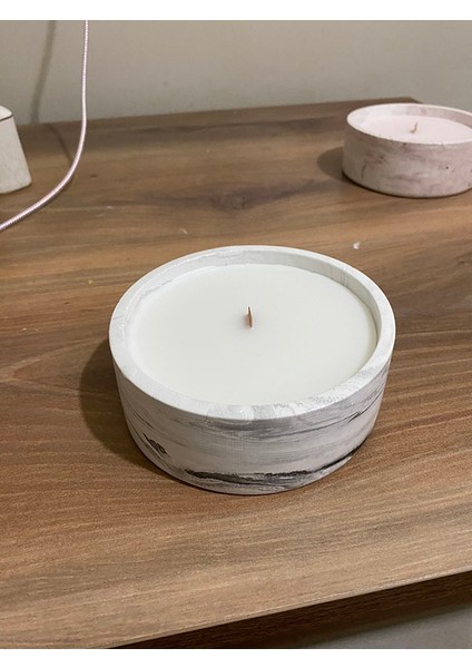 Kr Decor Candles Mermer Desenli Beton Taş Içinde Soya Wa x  Mum