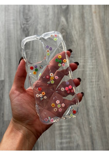 iPhone 16 Uyumlu Kılıf Şeffaf ve Hologram Yastık Desenli Silikon Kılıf