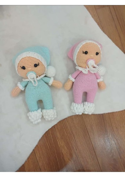 Amigurumi Organik Kız / Erkek Çocuk Emzikli ve Şapkalı Bebek