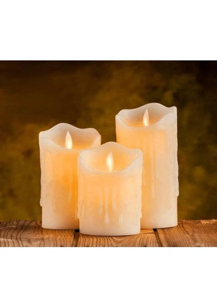 3 Lü Krem Erimiş Görünümlü LED Mum Pilli modelleri