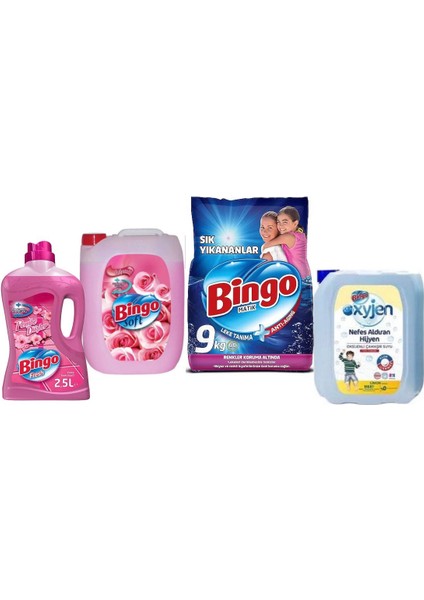 Matik 9kg Sık Yıkananlar+Bingo Soft 5lt Gülpembe+Bingo Fresh 2,5lt Pembe Düşler+Bingo Oksijen)