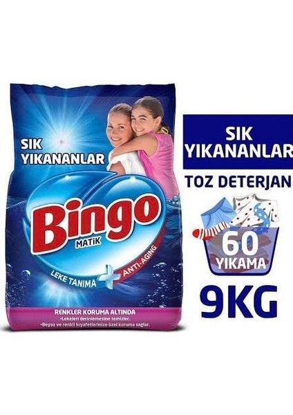 Matik 9kg Sık Yıkananlar+Bingo Soft 5lt Gülpembe+Bingo Fresh 2,5lt Pembe Düşler+Bingo Oksijen)