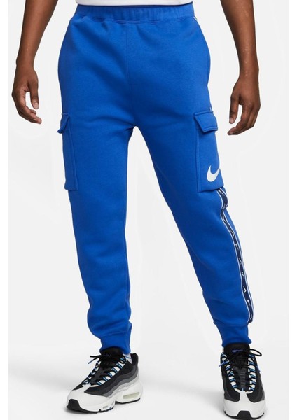 Sportswear Repeat Standart Fit Kesim Şardonlu Kargo Cepli Erkek Eşofman Altı Sax Mavi
