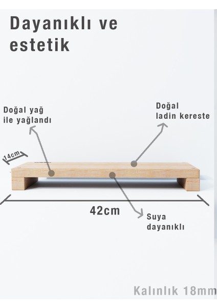 Bilgisayar Standı Monitör Pc Laptop Yükseltici Doğal Ahşap