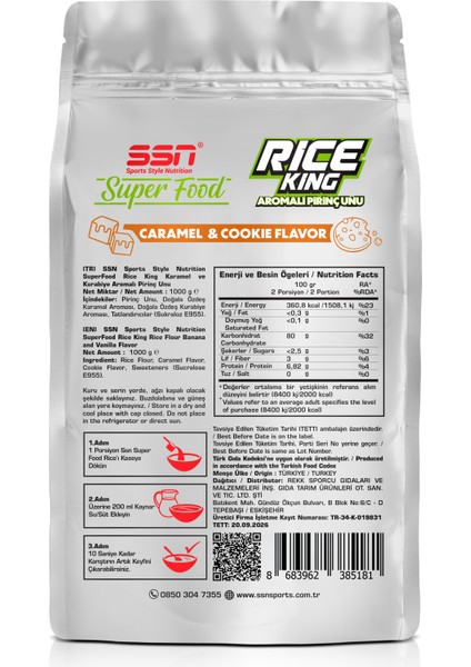 SuperFood Rice King 1000 Gr Aromalı Pirinç Unu ( Karamel ve Kurabiye )