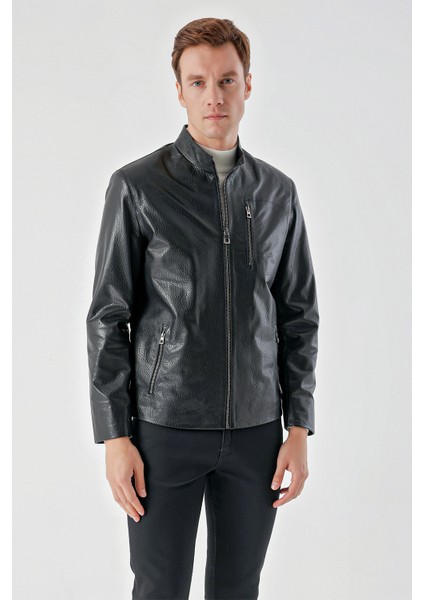Erkek Siyah Ibiza Motorcu Kısa Deri Mont modelleri