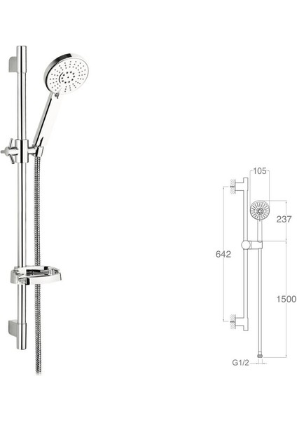 Sürgülü Duş Seti + Ø22MM Krom Kaplı + 3 Fonksiyonlu