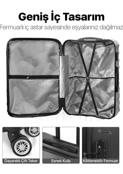 Elmas Model Haki Renk 2'li Valiz Seti (Kabin+Büyük)