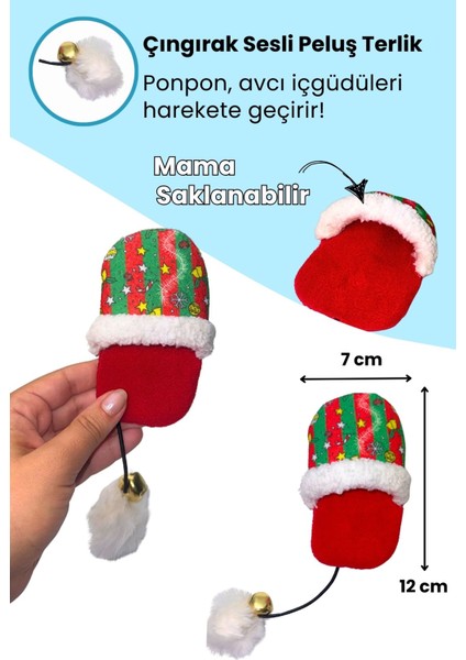 Yılbaşı Temalı Kedi Oyuncak Seti Hışırtılı Kurabiye, Ponponlu Terlik ve Çıngıraklı Baston Şeker modelleri