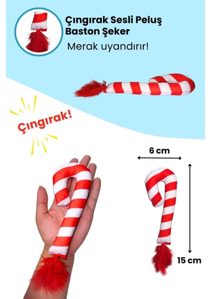 Yılbaşı Temalı Kedi Oyuncak Seti Hışırtılı Kurabiye, Ponponlu Terlik ve Çıngıraklı Baston Şeker fırsatları