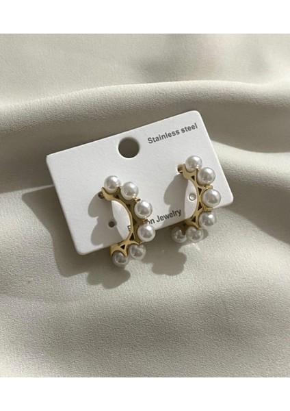 Incili Yuvarlak Çelik Küpe