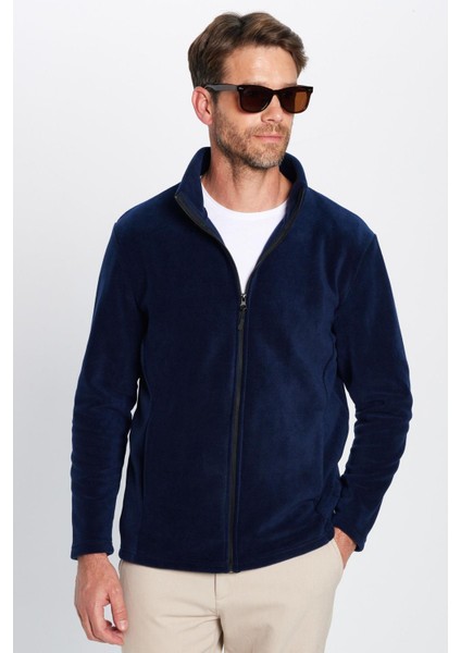 Unisex Standart Fit Tam Fermuarlı Tüylenme Yapmayan Soğuk Geçirmez Lacivert Dik Yaka Polar Sweatshirt fiyatları