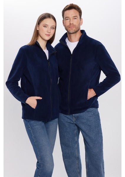 Unisex Standart Fit Tam Fermuarlı Tüylenme Yapmayan Soğuk Geçirmez Lacivert Dik Yaka Polar Sweatshirt modelleri