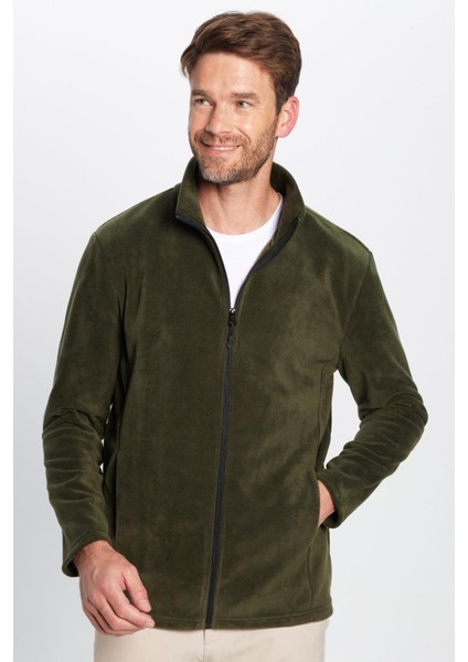 Standart Fit Tam Fermuarlı Tüylenme Yapmayan Soğuk Geçirmez Haki Dik Yaka Polar Sweatshirt fiyatları