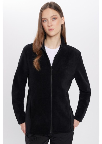Standart Fit Tam Fermuarlı Tüylenme Yapmayan Soğuk Geçirmez Siyah Dik Yaka Polar Sweatshirt