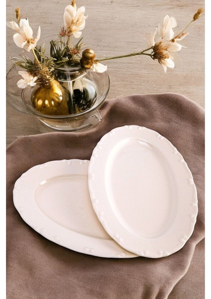 Liana 2’li 30 cm Porselen Kayık Tabak Krem