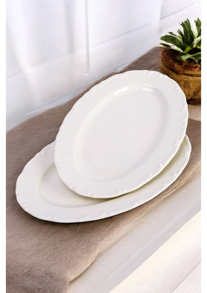 Liana 2’li 30 cm Porselen Kayık Tabak Krem