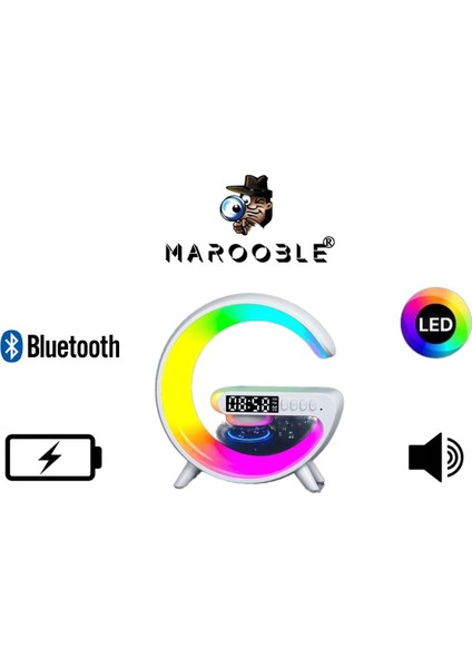 G63 Kablosuz Şarj Alarm Saat ve Hoparlör Özellikli Mini Masa Lambası 3 In 1 Rgb Işıklı
