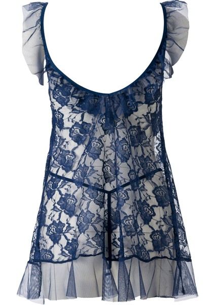 "el Major Dantel Detaylı Transparan Babydoll Gecelik - Çiçek Desenli, Volan Kollu fiyatları