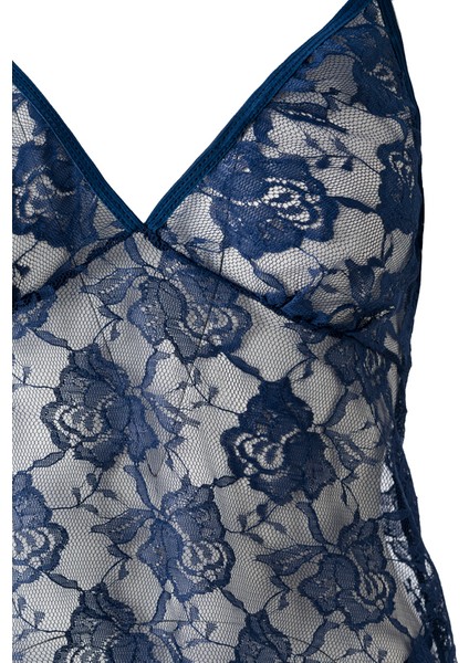 "el Major Dantel Detaylı Transparan Babydoll Gecelik - Çiçek Desenli, Volan Kollu modelleri