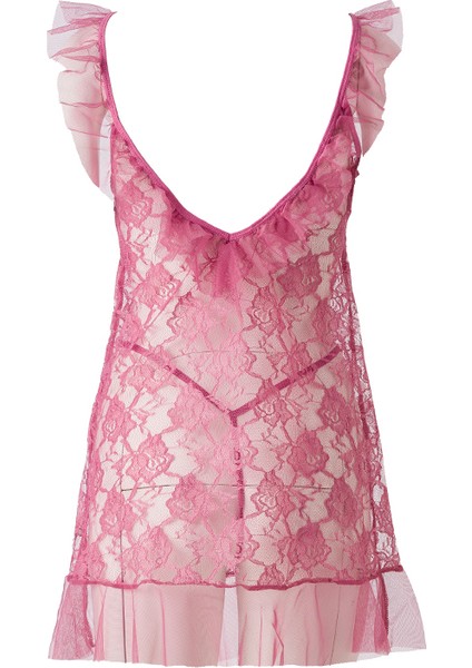 "el Major Dantel Detaylı Transparan Babydoll Gecelik - Çiçek Desenli, Volan Kollu fiyatları