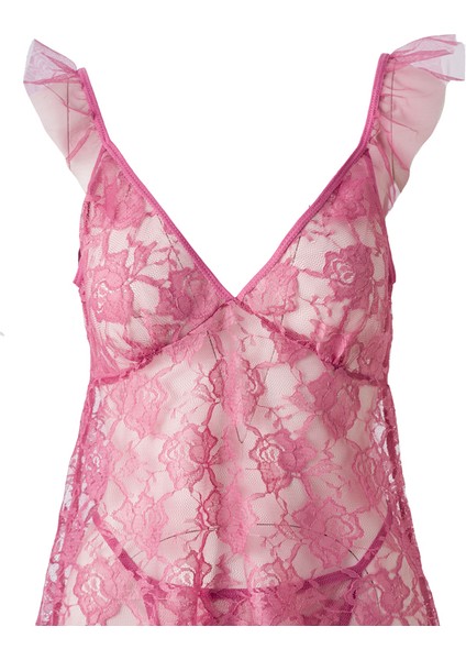 "el Major Dantel Detaylı Transparan Babydoll Gecelik - Çiçek Desenli, Volan Kollu modelleri