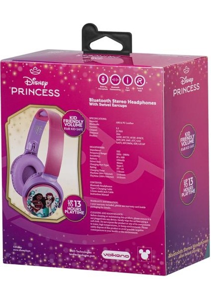 Bluetooth Kulaklık Disney Prıncess Mikrofonlu Kablosuz Çocuk Kulaklığı DY-9955-PC2