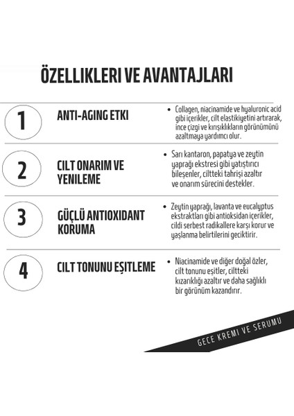 Cilt Yenileyici Anti Aging Gece Kremi ve Gece Serumu İkili Set