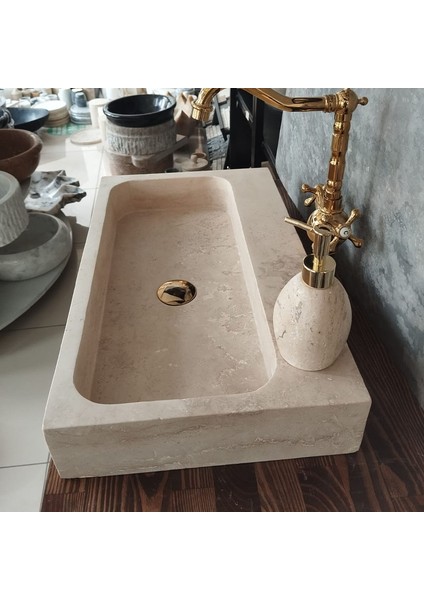 Traverten Dikdörtgen Sabunluk Detay Lavabo