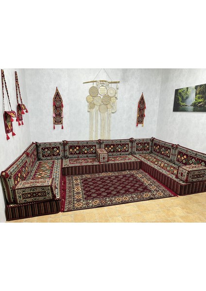 Şark Köşesi Şili Desenli Lüx Minder Takımı Bordo 19 Parça modelleri