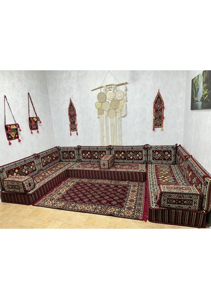 Şark Köşesi Şili Desenli Lüx Minder Takımı Bordo 19 Parça fiyatları