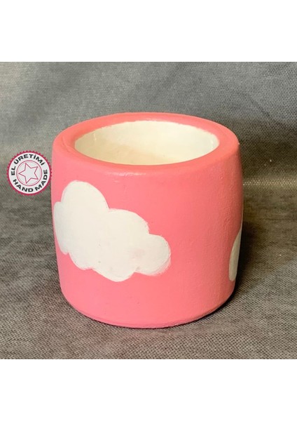 Özel Tasarım El Boyama Dekoratif Pembe Bulut Saksı 8cm - Pembe
