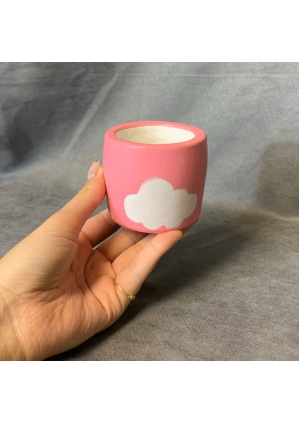 Özel Tasarım El Boyama Dekoratif Pembe Bulut Saksı 8cm - Pembe fiyatları
