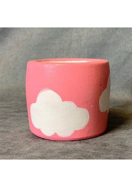 Özel Tasarım El Boyama Dekoratif Pembe Bulut Saksı 8cm - Pembe modelleri