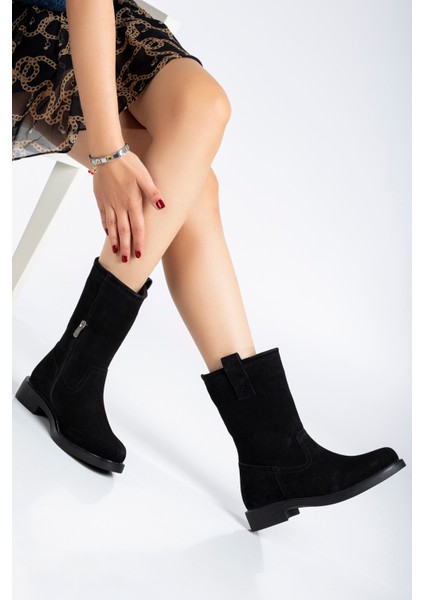 Kadın Deri Süet Bot - Siyah Süet