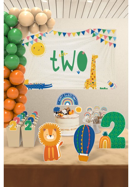 Boho Baby Multicolor Gökkuşağı Temalı 2 Yaş Erkek Bebek Doğum Günü Parti Seti - Maxi