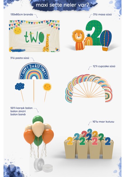 Boho Baby Multicolor Gökkuşağı Temalı 2 Yaş Erkek Bebek Doğum Günü Parti Seti - Maxi fiyatları