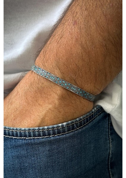 925 Ayar Gümüş Italyan Model Turkuaz Renk Erkek Bileklik/kolye Set FRJ12249-3249-M modelleri