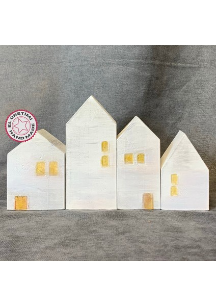 El Yapımı 4 Lü Set Özel Tasarım Ev Figürlü Mumluk 10CM - 8cm - 7cm - 6cm