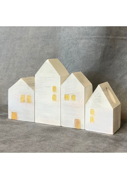 El Yapımı 4 Lü Set Özel Tasarım Ev Figürlü Mumluk 10CM - 8cm - 7cm - 6cm