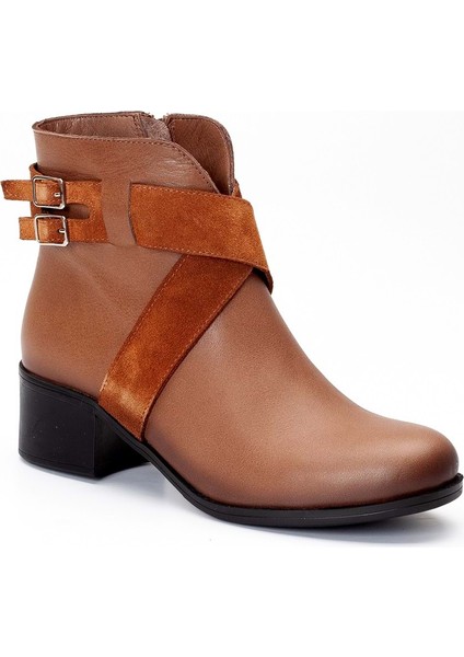 Kadın Deri Çapraz Süet Detaylı Tokalı Günlük Bot - Ceviz fırsatları