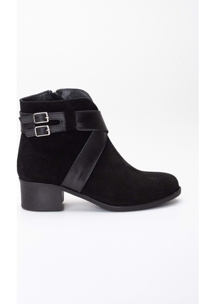 Kadın Deri Çapraz Tokalı Günlük Bot - Siyah Süet modelleri