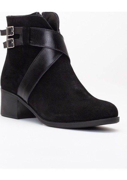 Kadın Deri Çapraz Tokalı Günlük Bot - Siyah Süet fırsatları