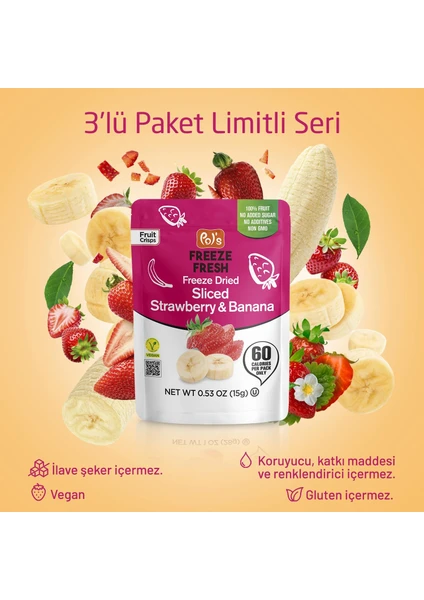 Freeze Fresh Dilim Çilek, Muz Mix 15 gr x 3 Adet