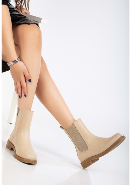 Kadın Deri Lastikli Rahat Bot - Bej fiyatları